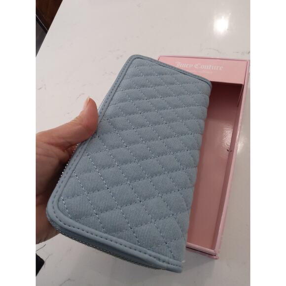 NWT Juicy Couture quilted denim wallet Chambray glam bow w charm soft Feminine - Picture 2 of 6